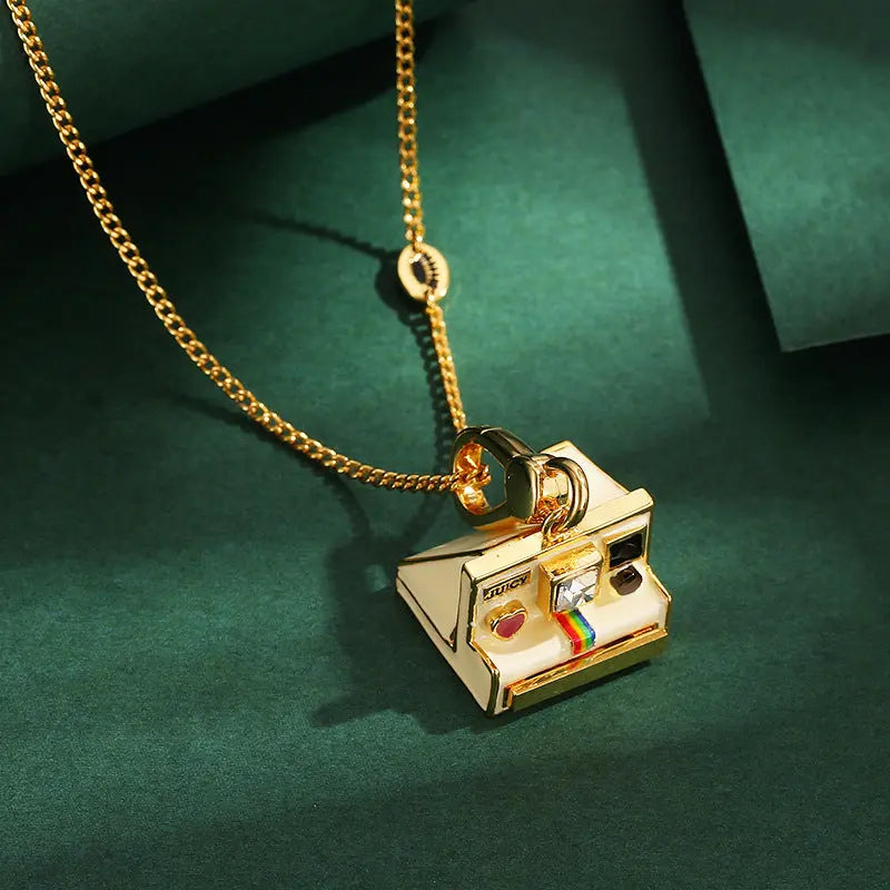 Enamel glazed three-dimensional Polaroid movable camera pendant high-end necklace eprolo
