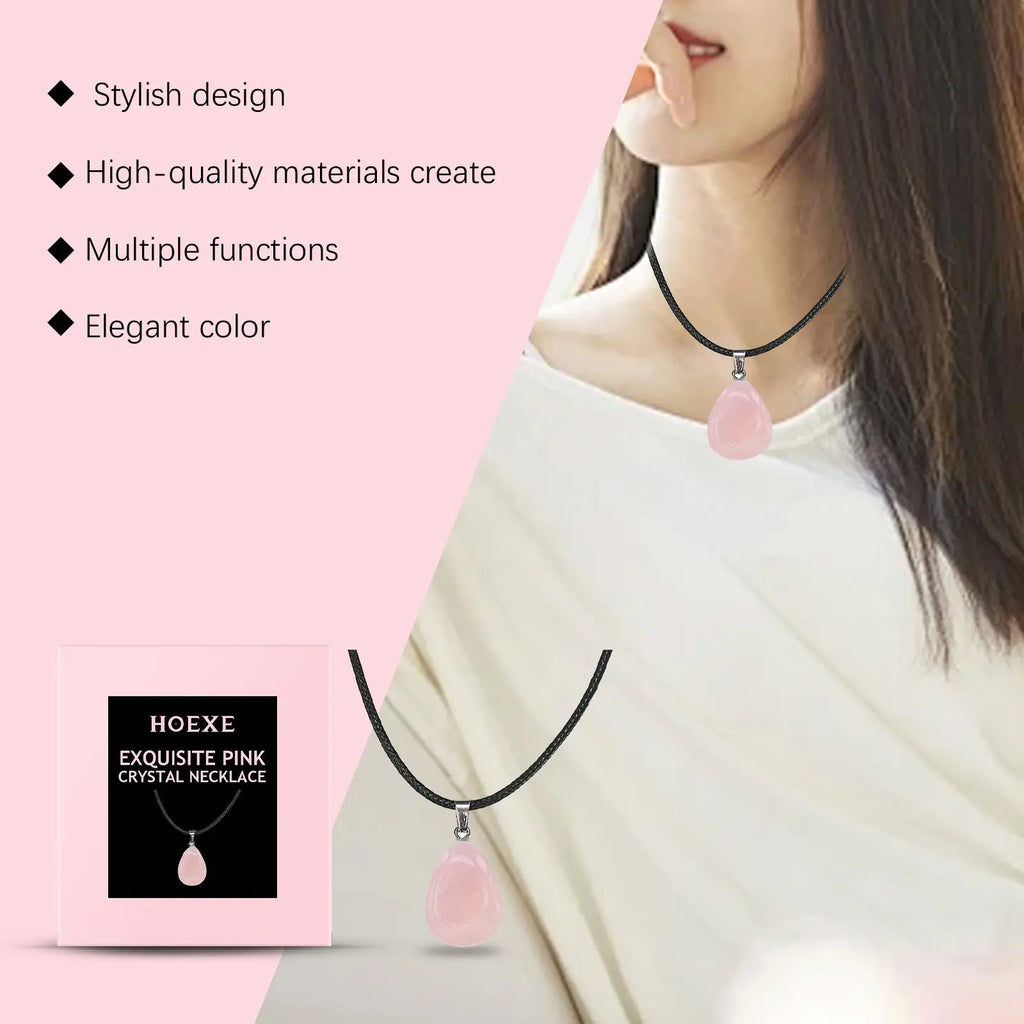 Hoexe Exquisite Powder Crystal Necklace Light Luxury Niche Ins Simple Style Everyday Clavicle Chain Gentle Temperament eprolo