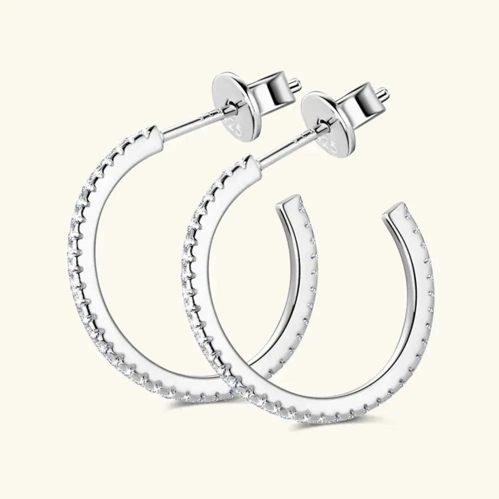 Inlaid Moissanite 925 Sterling Silver C-Hoop Earrings eprolo
