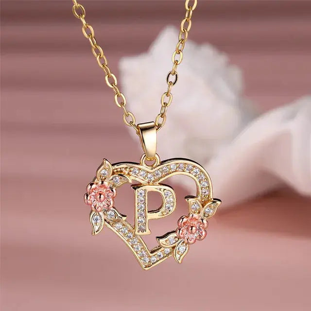 Cute Female A-Z Letter Pendant Necklace Vintage Yellow Gold Color Wedding Jewelry Gift For Women eprolo