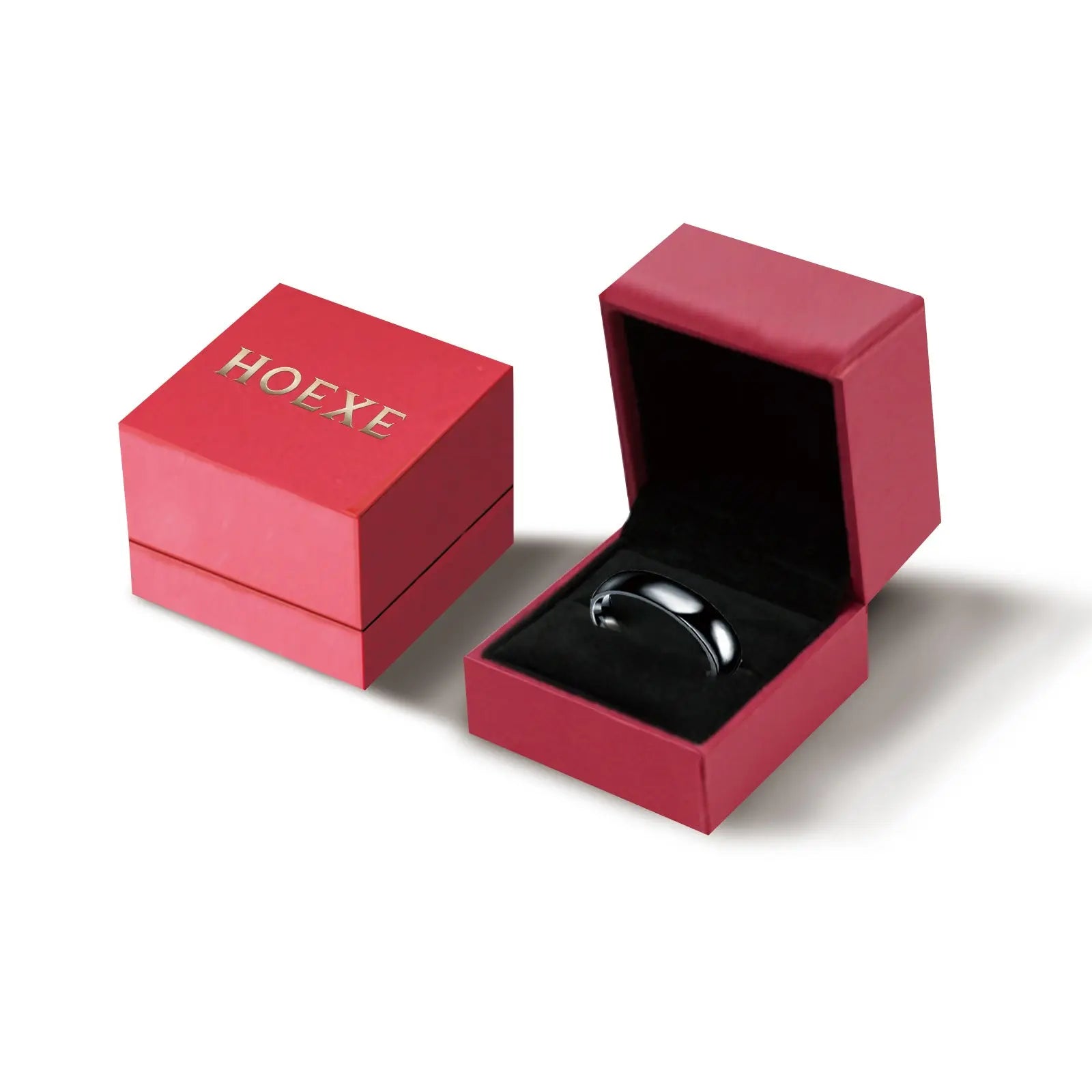 HOEXE Obsidian Ring, Stainless Steel Ring For Men And Women Smooth Fashion Simple Boutique Hand Accessories