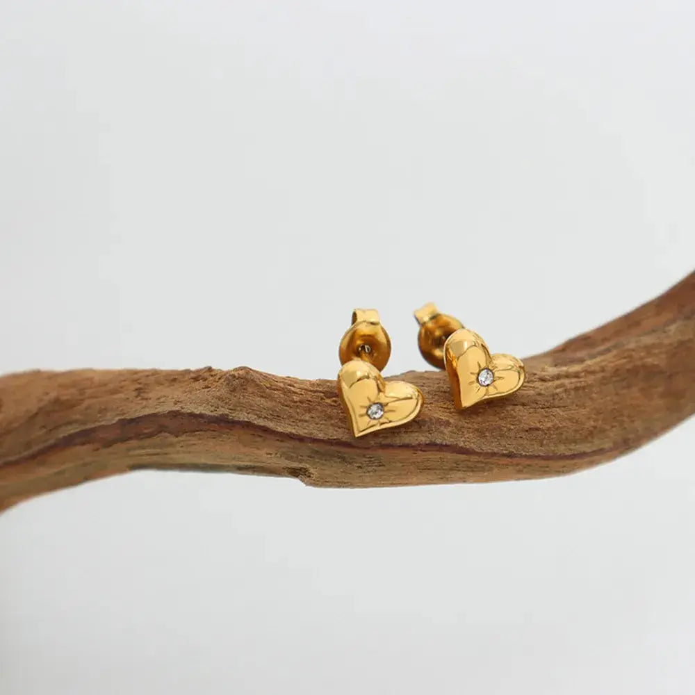 Titanium Steel Zircon Heart Stud Earrings eprolo