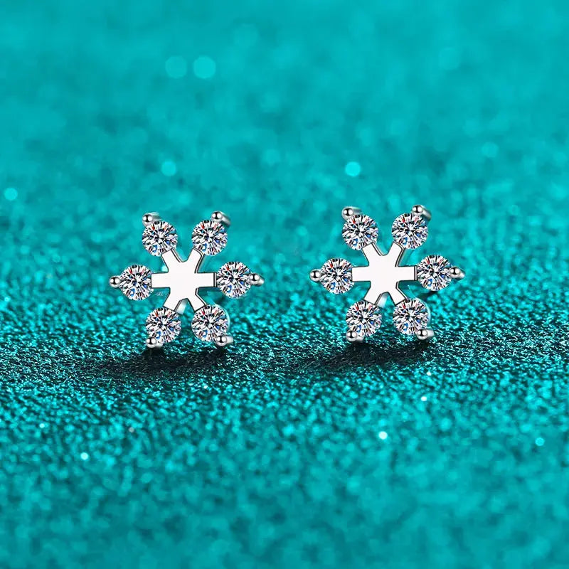 Moissanite 925 Sterling Silver Snowflake Shape Earrings eprolo