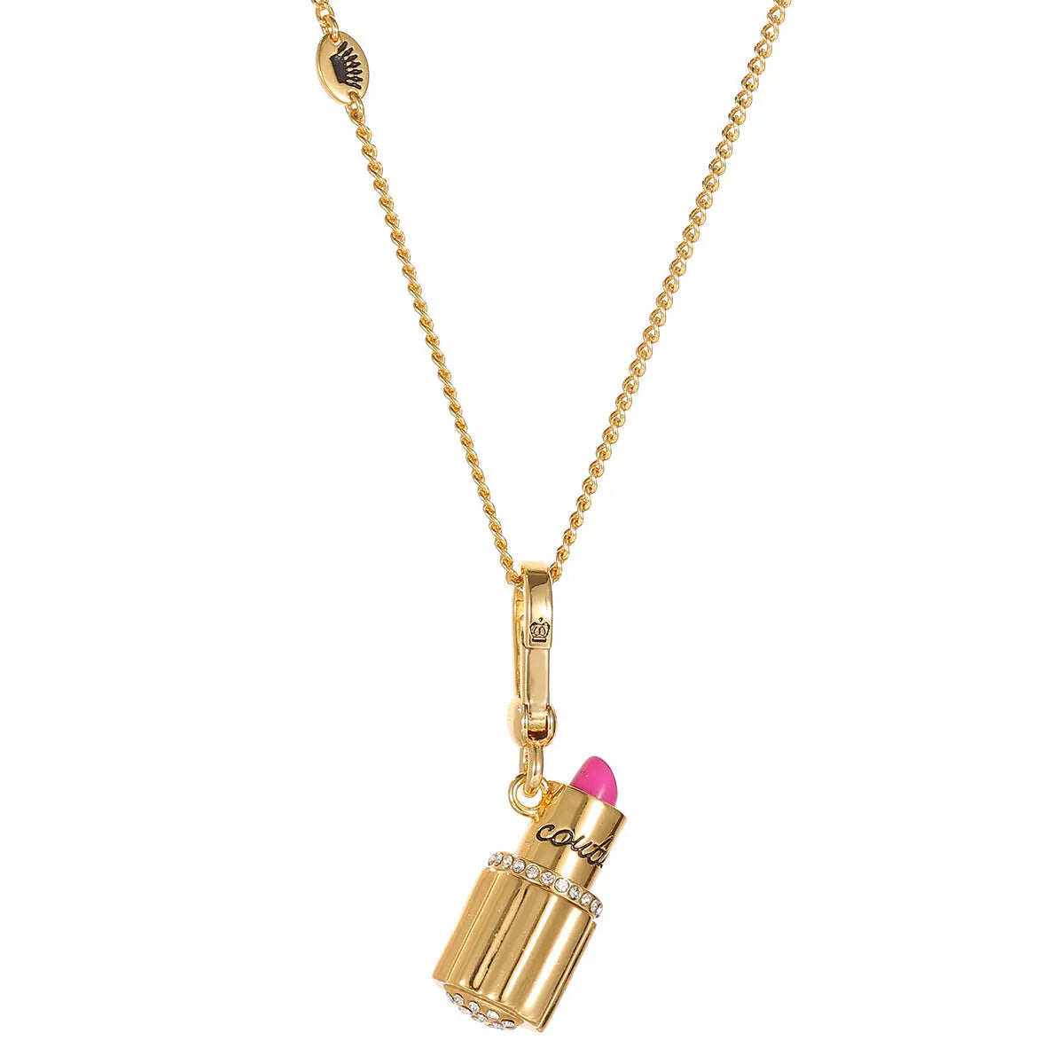 Enamel glazed diamond studded metal letters Barbie pink lipstick rotatable pendant necklace eprolo