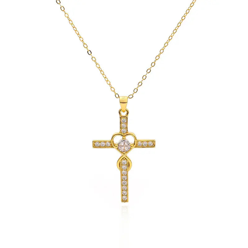 Creative 925 sterling silver heart-shaped cross necklace with fashionable simple and versatile accessories