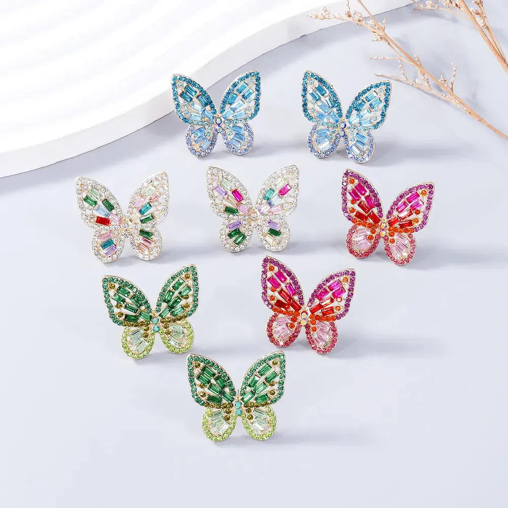Alloy Inlaid Rhinestone Butterfly Earrings