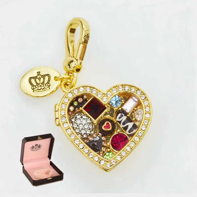 Enamel glazed chocolate gemstone transparent heart-shaped box with an openable pendant and box