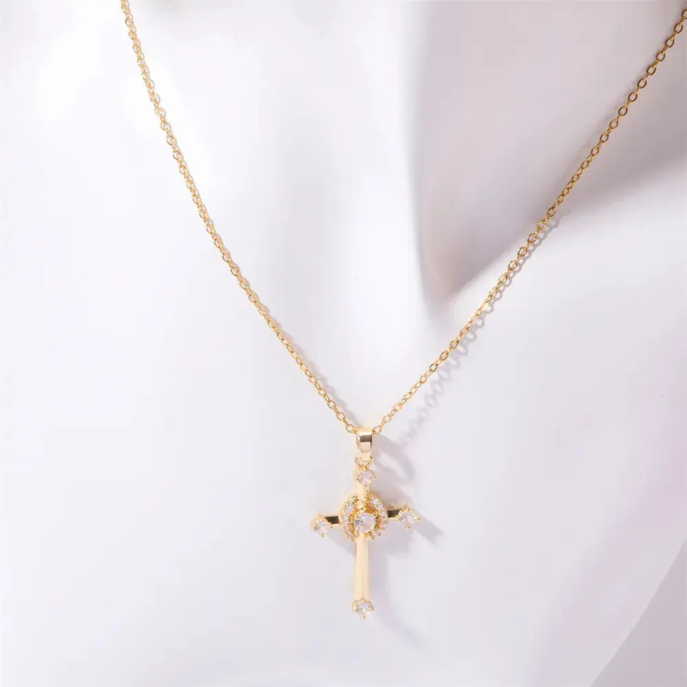 Stainless Steel Inlaid Zircon Cross Necklace eprolo