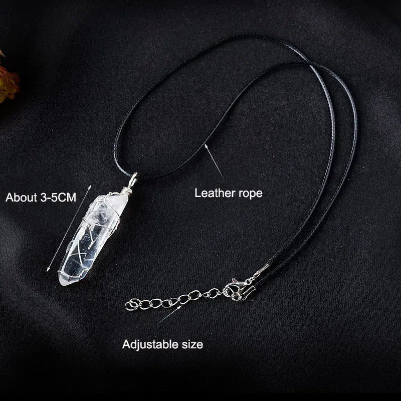 White crystal winding necklace, crystal raw stone, single crystal hexagonal pillar, winding pendant eprolo