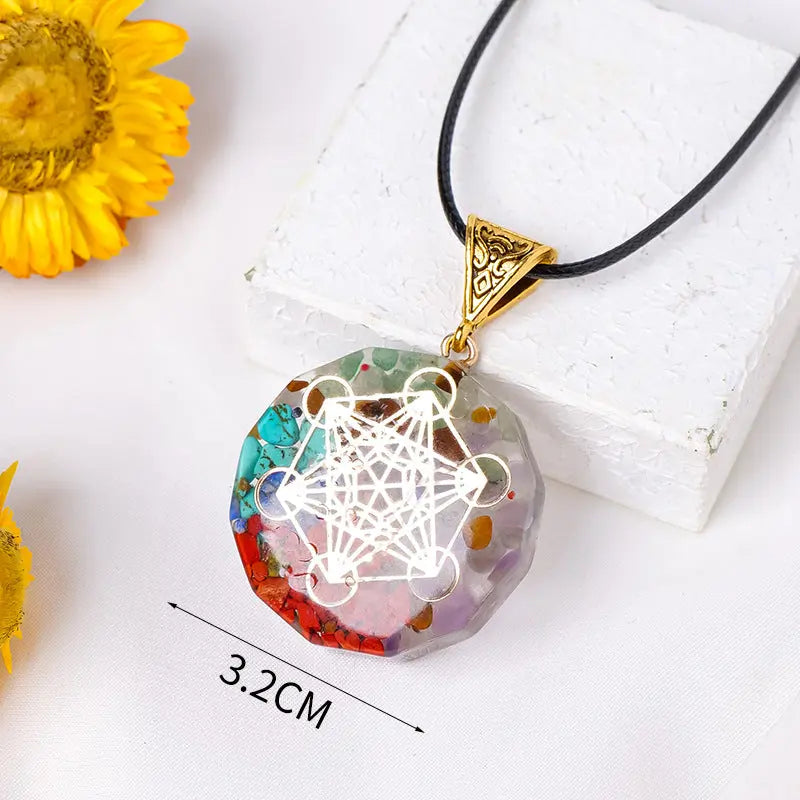 Rainbow Stone Orgone Pendant Dropping Resin Crystal Half Gemstone Necklace Jewelry eprolo
