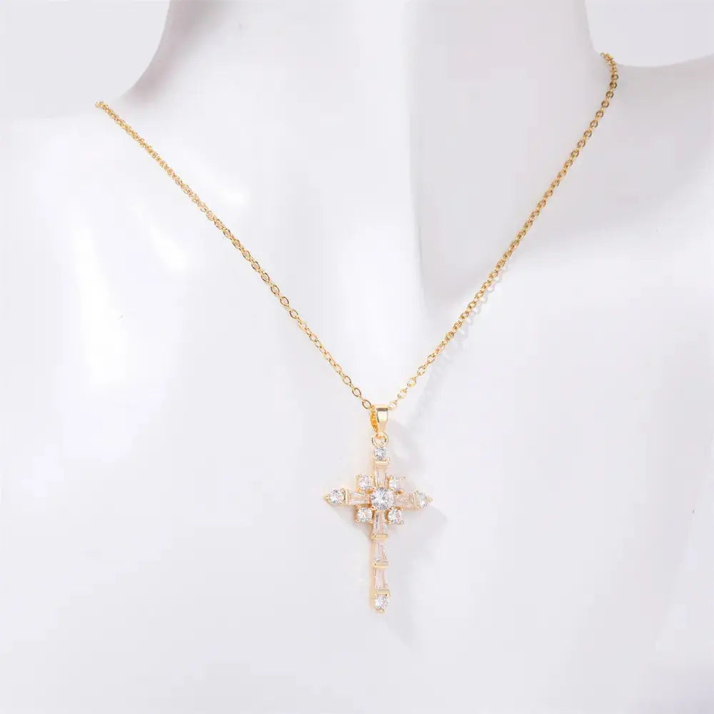 Stainless Steel Inlaid Zircon Cross Necklace eprolo