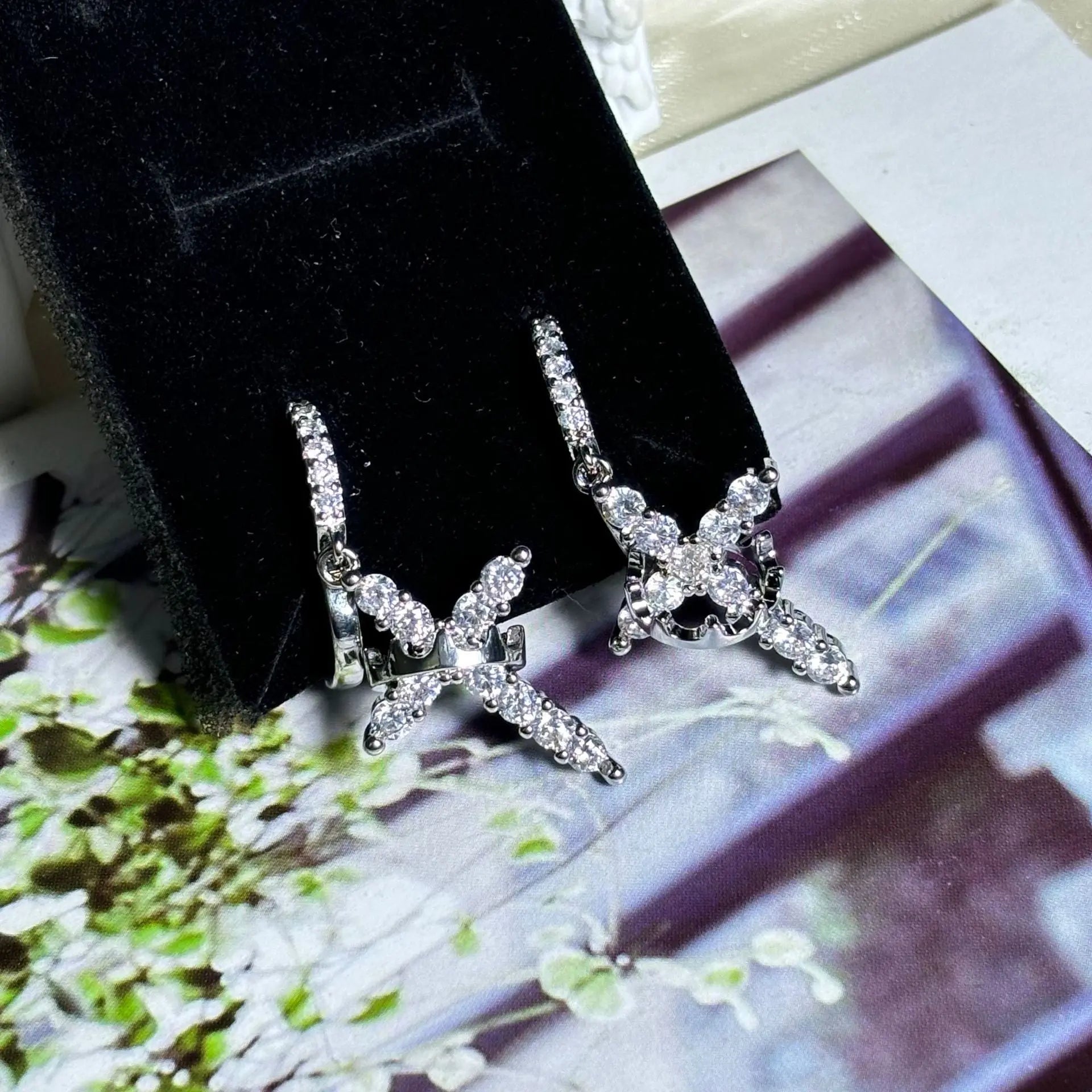 Rotating Crown Cross Earrings Set with Zircon eprolo