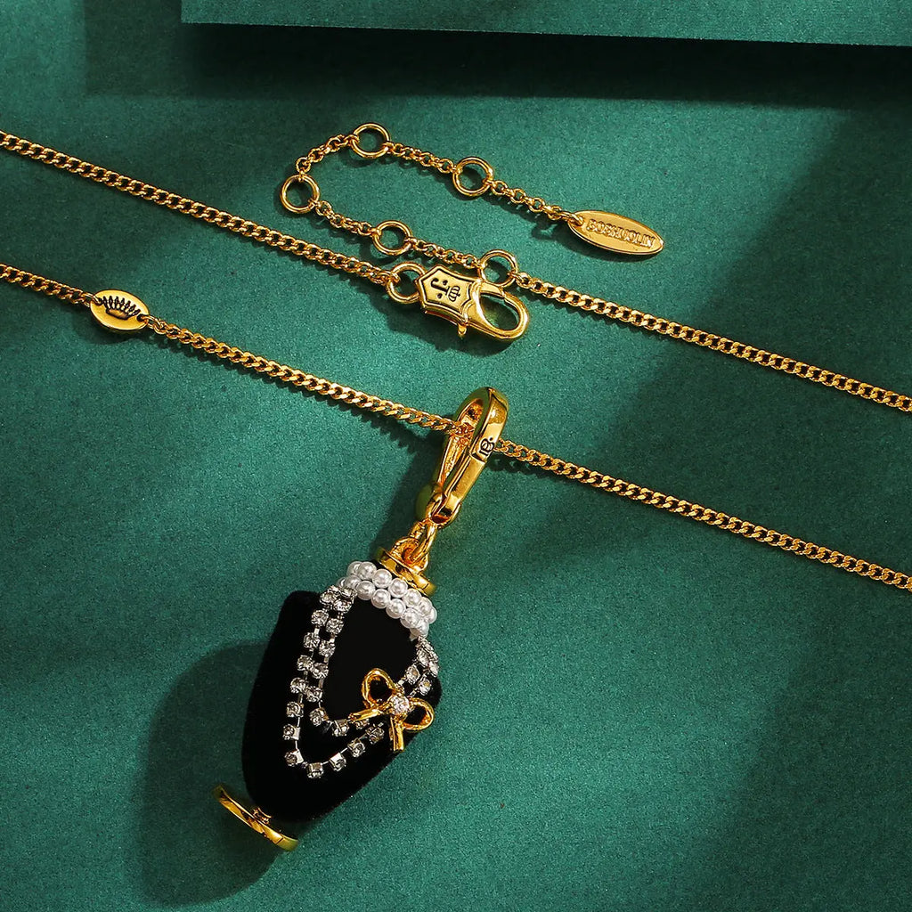 Crystal zircon pearl bow black pendant necklace pendant eprolo