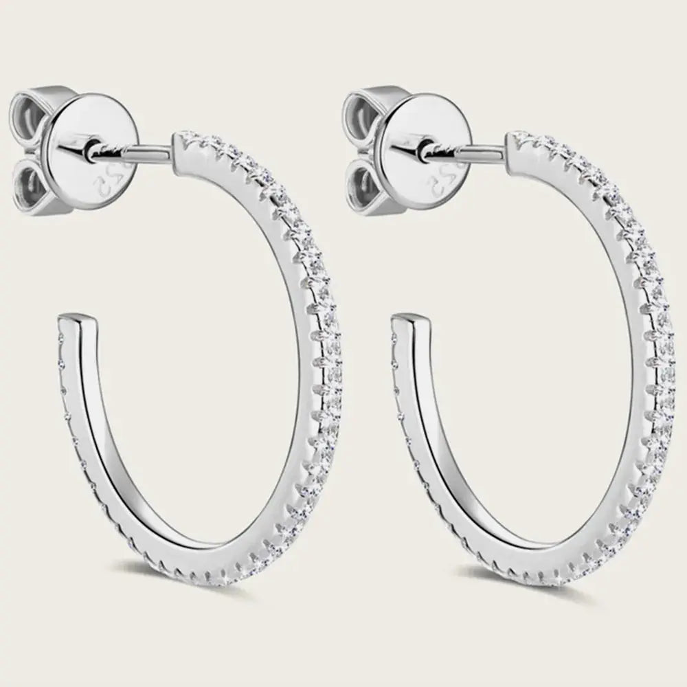 Inlaid Moissanite 925 Sterling Silver C-Hoop Earrings eprolo