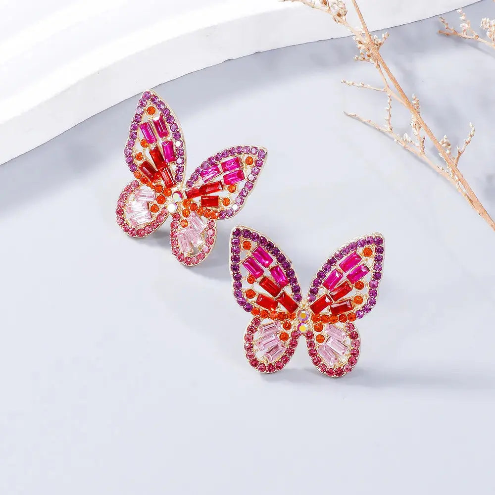 Alloy Inlaid Rhinestone Butterfly Earrings eprolo
