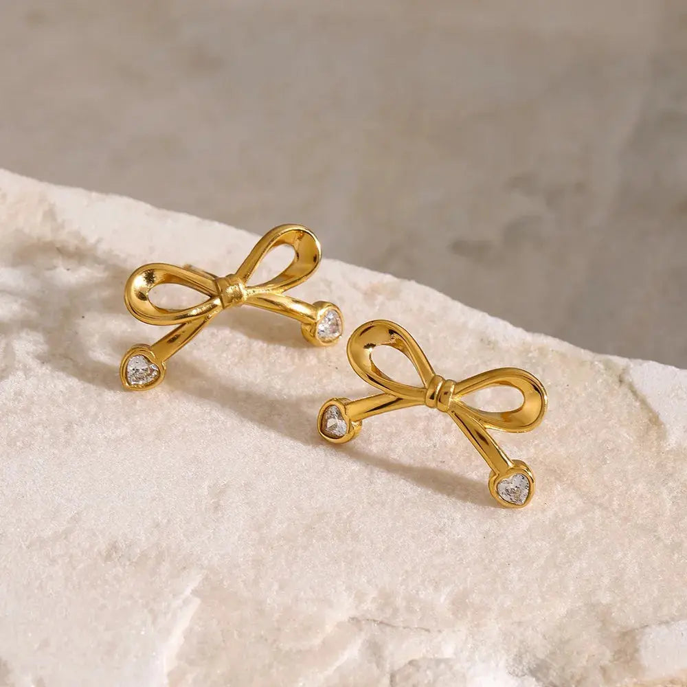 Stainless Steel Inlaid Zircon Bow Earrings eprolo