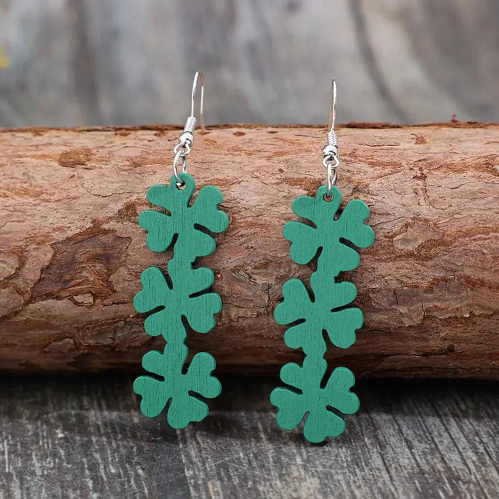Lucky Clover Wooden Dangle Earrings eprolo