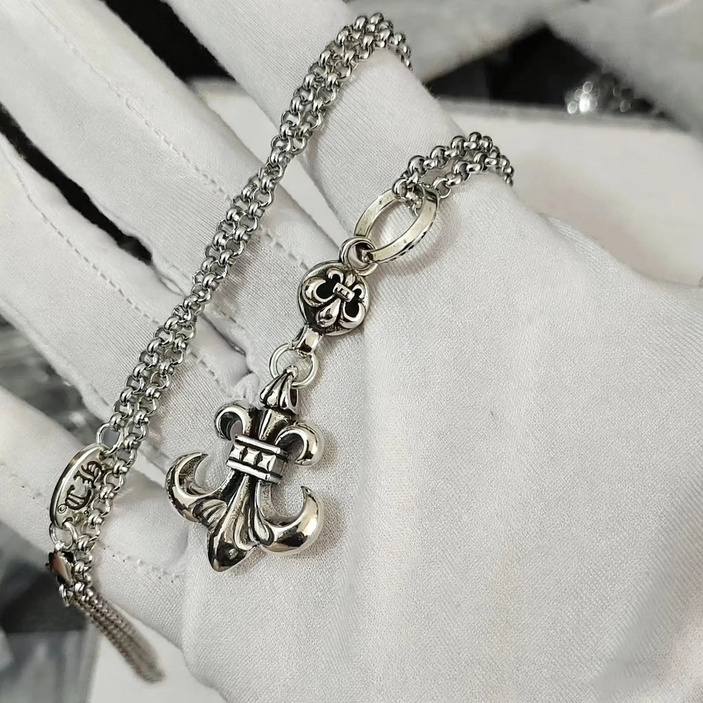 Cross necklace hexagonal star sword boat anchor pendant paired with letter flame pearl chain ﻿ eprolo