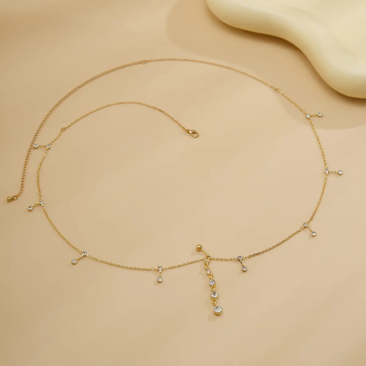 Sexy rhinestone puncture navel nail waist chain, sweet and cool summer body chain eprolo
