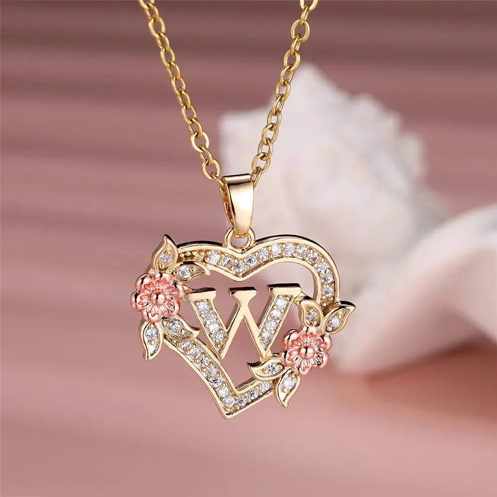 Cute Female A-Z Letter Pendant Necklace Vintage Yellow Gold Color Wedding Jewelry Gift For Women eprolo