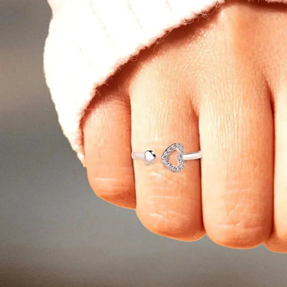 925 Sterling Silver Inlaid Zircon Heart Open Ring eprolo
