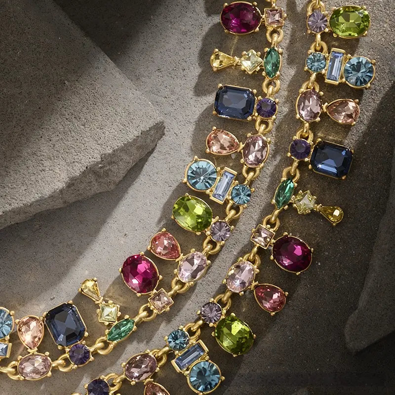 Oscar Live Cross-border Colorful Crystal Dopamine Color-blocked Luxe Small-batch Design Elegant High-end Clavicle Necklace eprolo