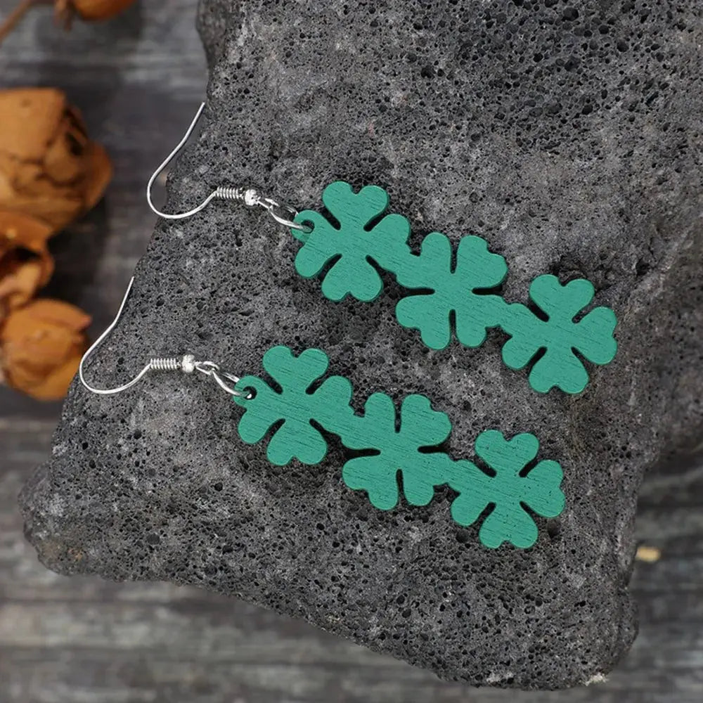 Lucky Clover Wooden Dangle Earrings eprolo