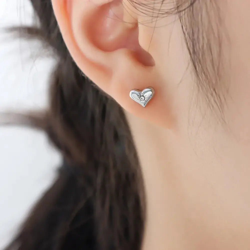 Titanium Steel Zircon Heart Stud Earrings eprolo