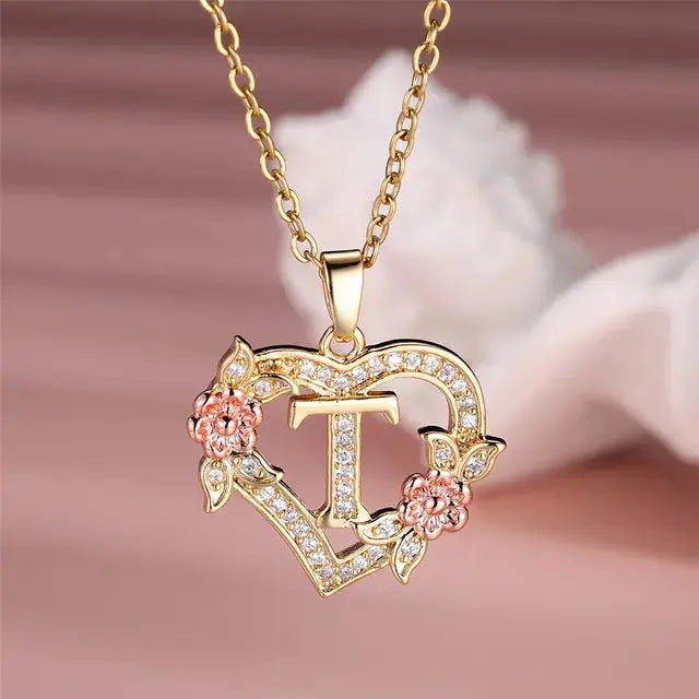 Cute Female A-Z Letter Pendant Necklace Vintage Yellow Gold Color Wedding Jewelry Gift For Women eprolo