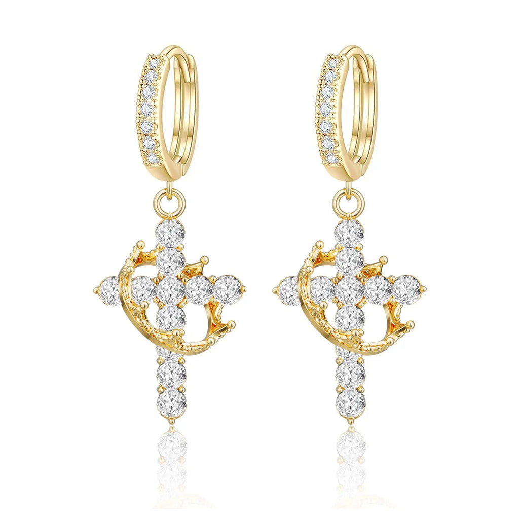 Rotating Crown Cross Earrings Set with Zircon eprolo