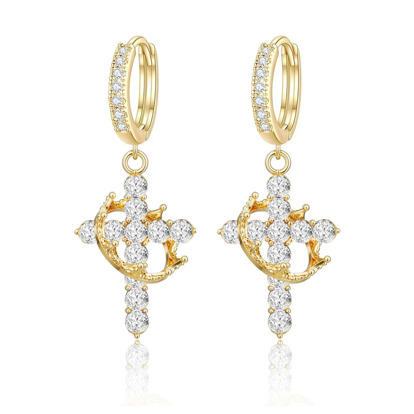 Rotating Crown Cross Earrings Set with Zircon eprolo