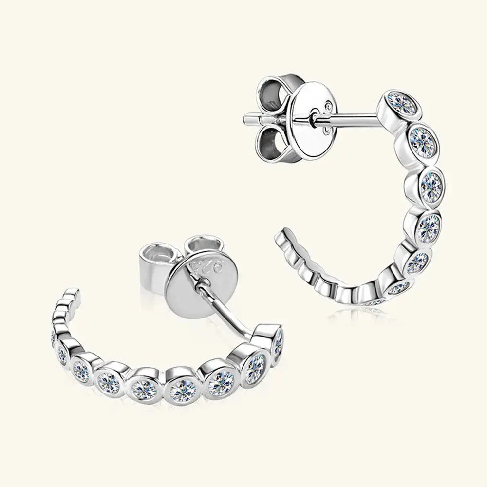 Inlaid Moissanite 925 Sterling Silver C-Hoop Earrings eprolo