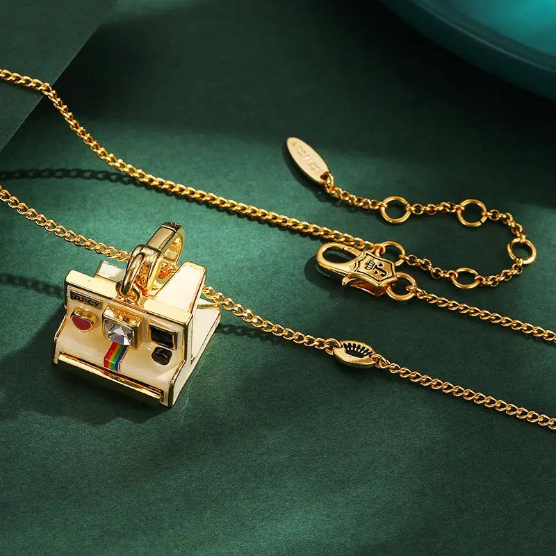 Enamel glazed three-dimensional Polaroid movable camera pendant high-end necklace eprolo