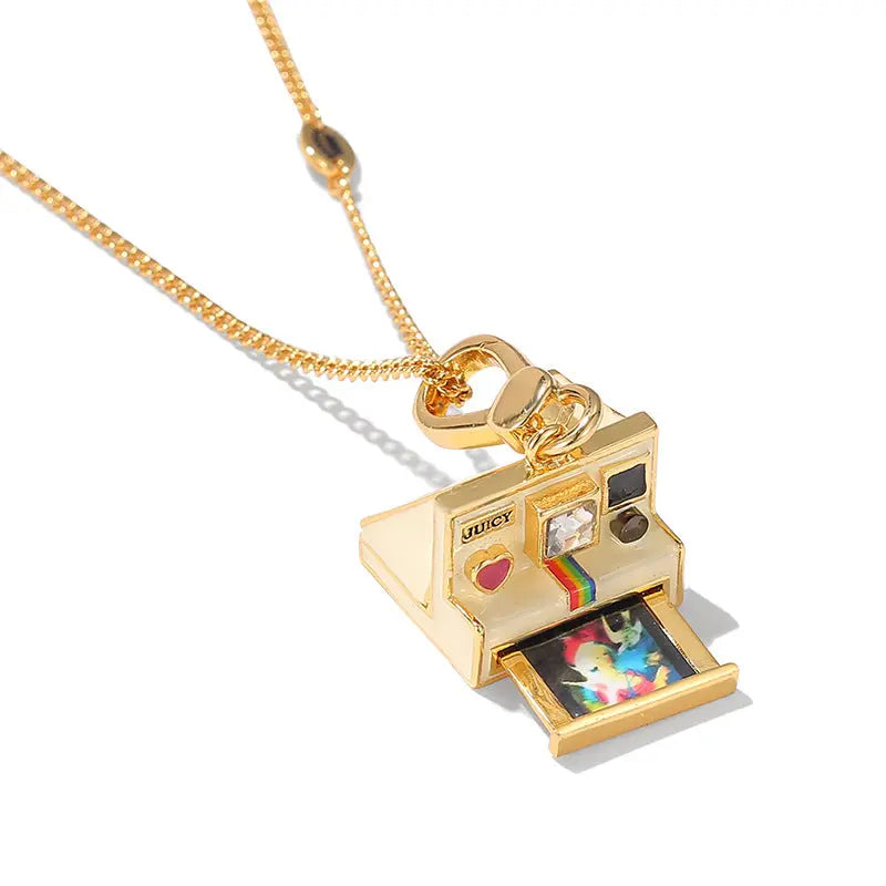 Enamel glazed three-dimensional Polaroid movable camera pendant high-end necklace eprolo
