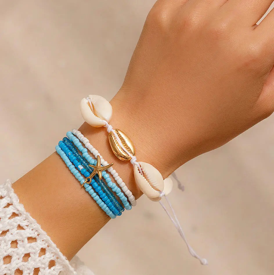 Bohemian vacation style shell rice bead bracelet Bracelet beach starfish bead set for women eprolo