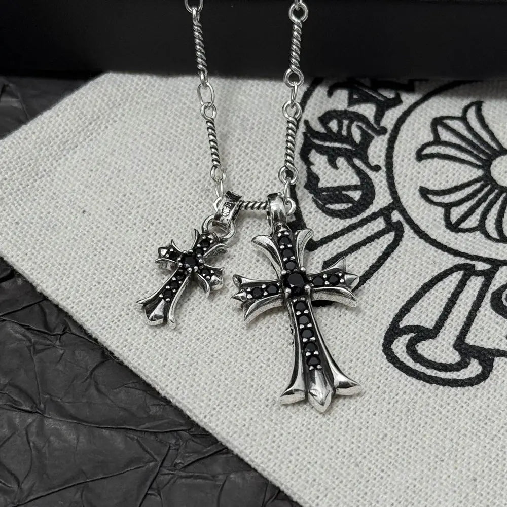 Vintage colored diamond double cross pendant necklace eprolo