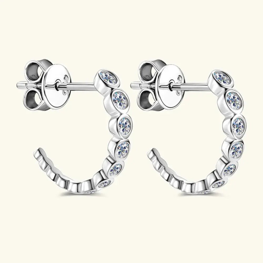 Inlaid Moissanite 925 Sterling Silver C-Hoop Earrings eprolo