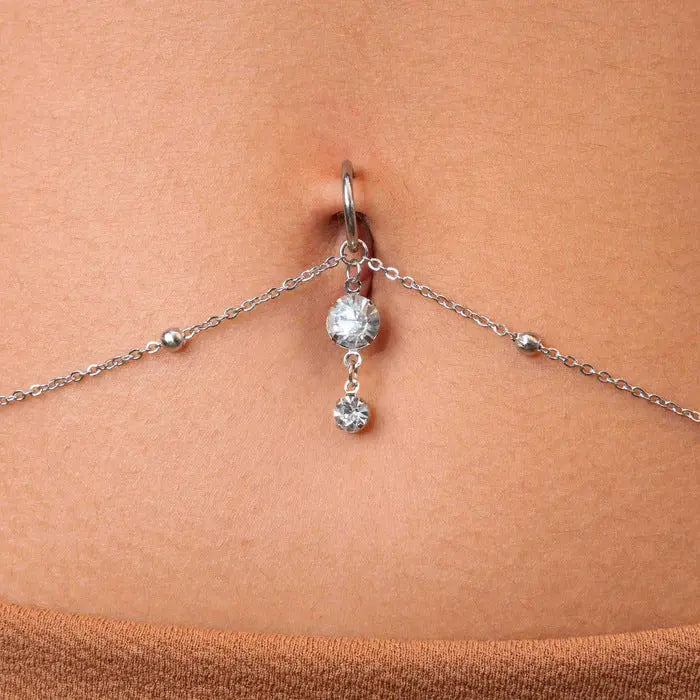 Sexy rhinestone puncture navel nail waist chain, sweet and cool summer body chain eprolo