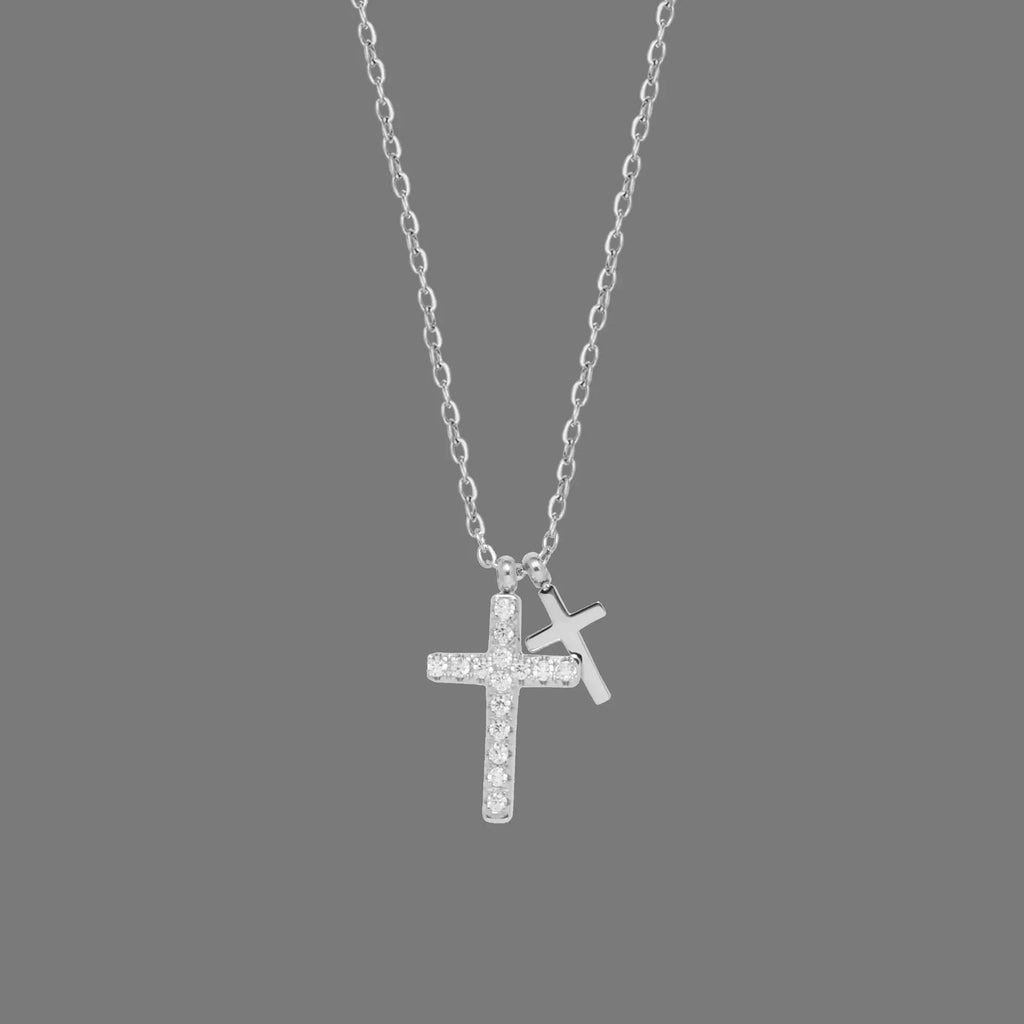 Full diamond hip-hop fashion cross necklace with micro inlaid collarbone chain titanium steel silver non fading women's style eprolo