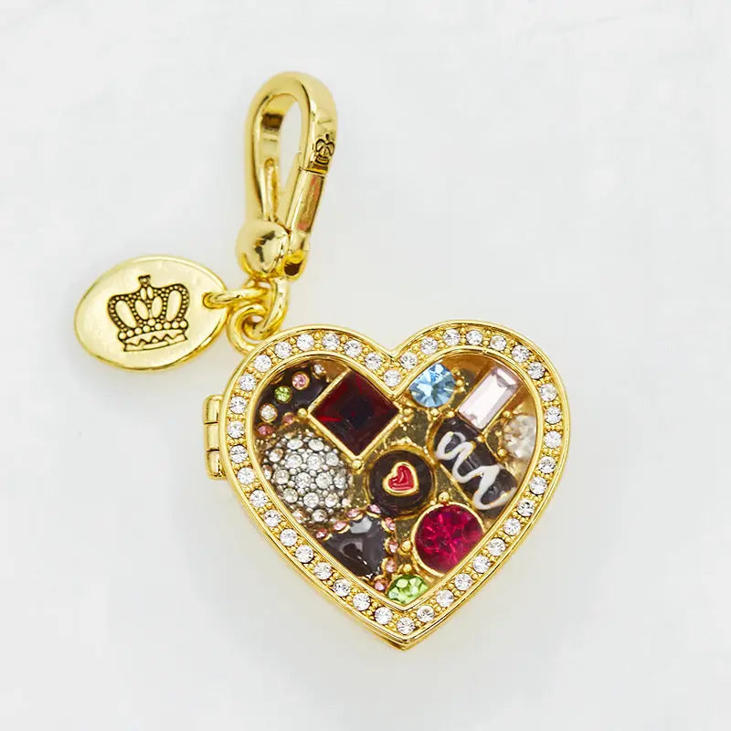 Enamel glazed chocolate gemstone transparent heart-shaped box with an openable pendant and box eprolo