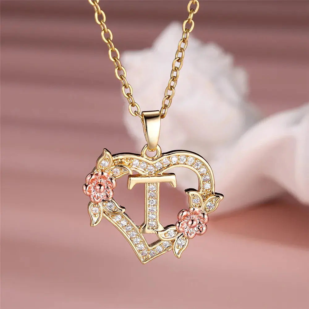 Cute Female A-Z Letter Pendant Necklace Vintage Yellow Gold Color Wedding Jewelry Gift For Women eprolo