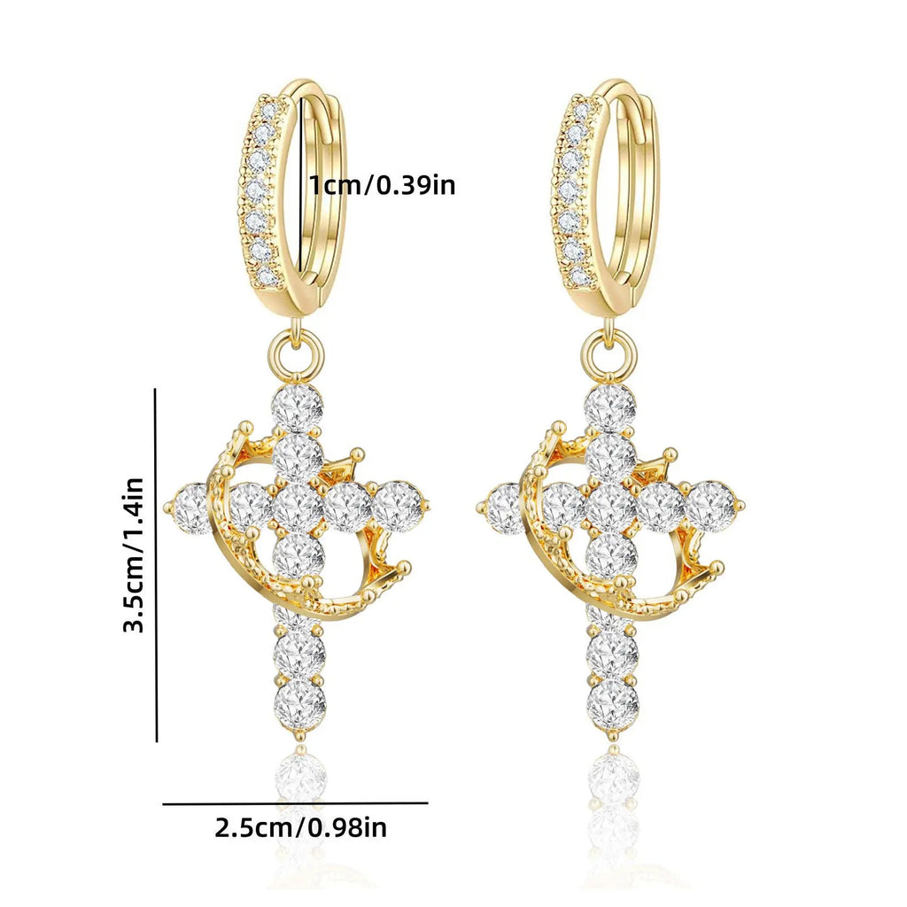 Rotating Crown Cross Earrings Set with Zircon eprolo