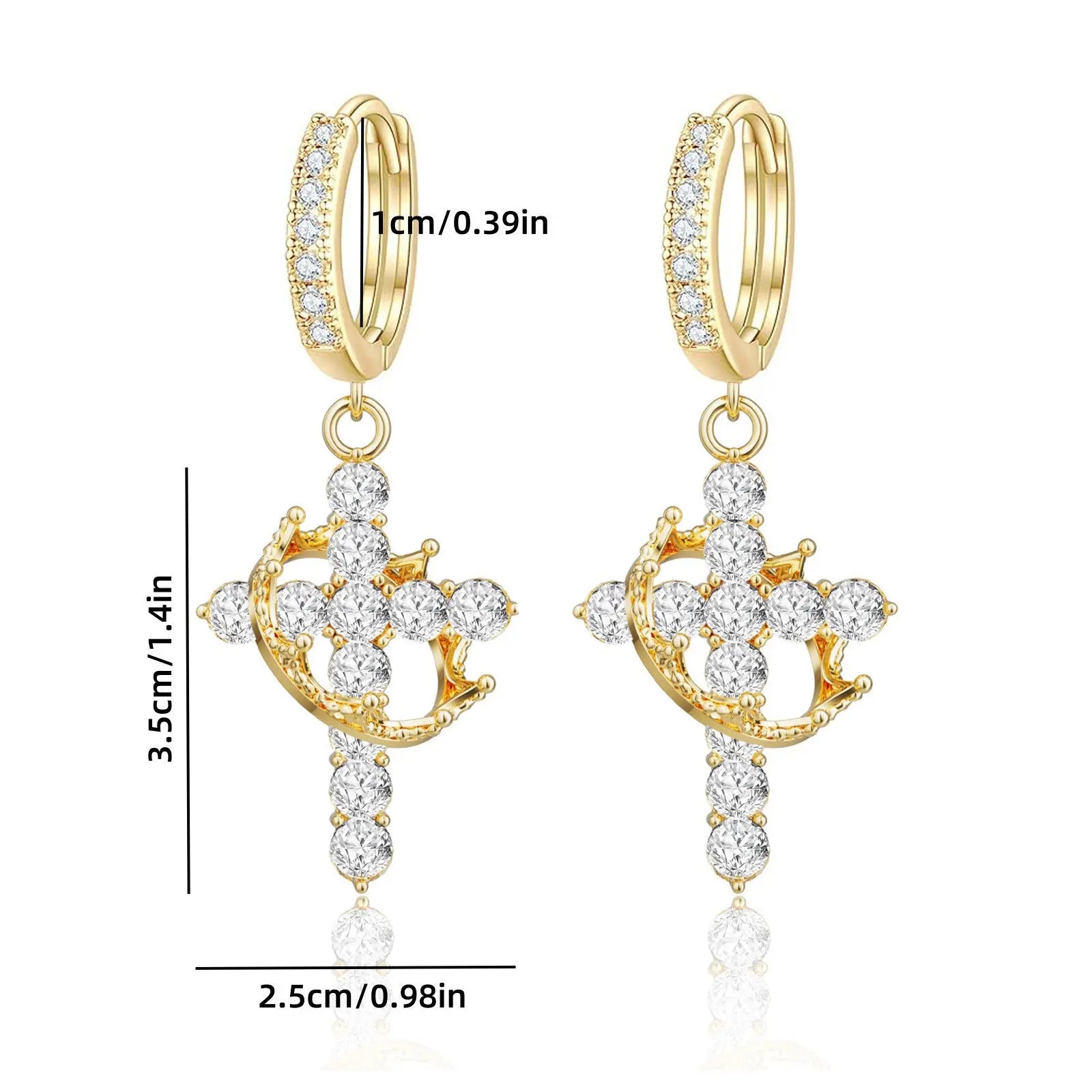Rotating Crown Cross Earrings Set with Zircon eprolo