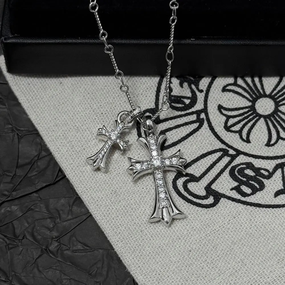 Vintage colored diamond double cross pendant necklace eprolo