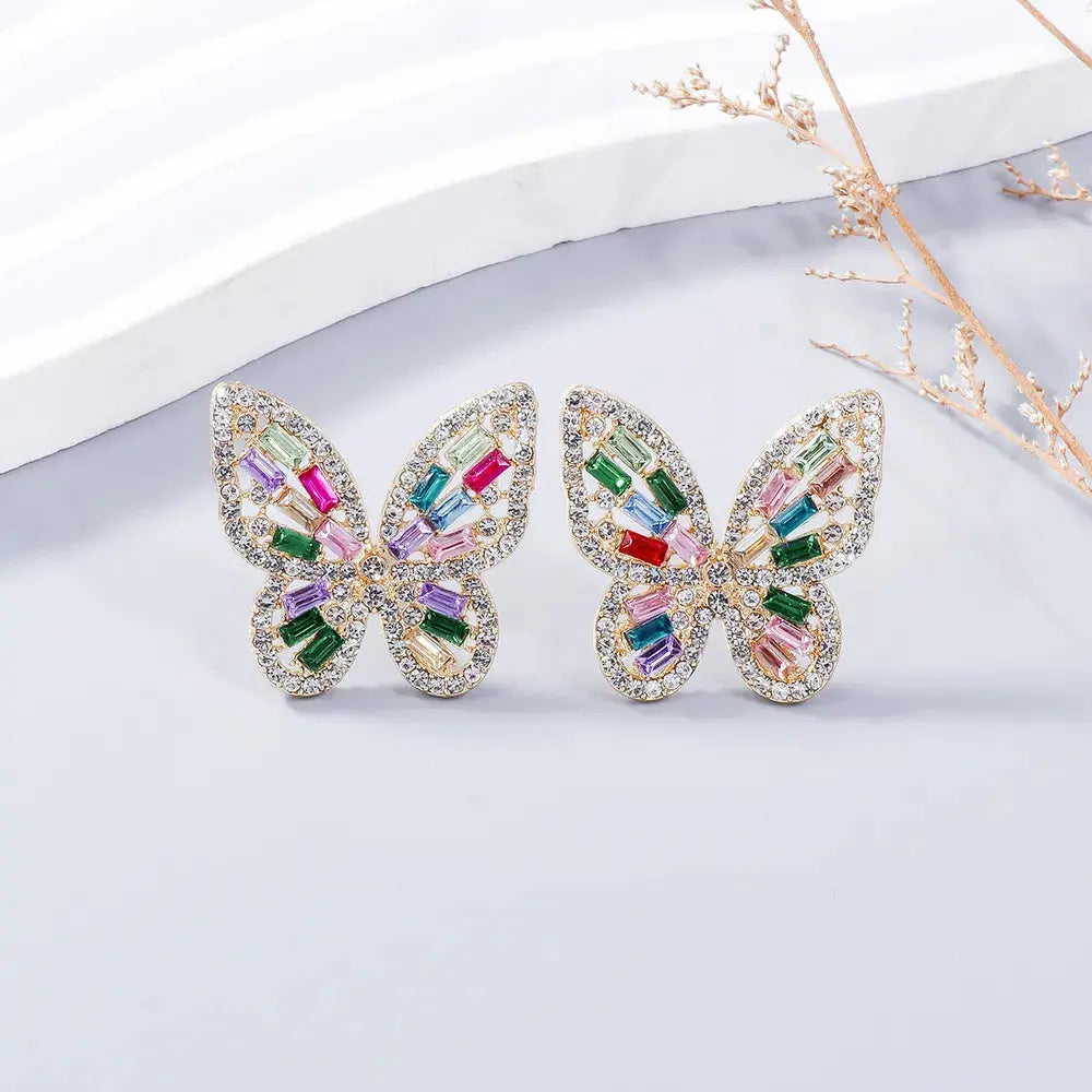 Alloy Inlaid Rhinestone Butterfly Earrings eprolo