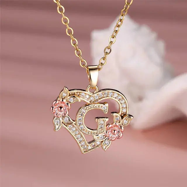 Cute Female A-Z Letter Pendant Necklace Vintage Yellow Gold Color Wedding Jewelry Gift For Women eprolo