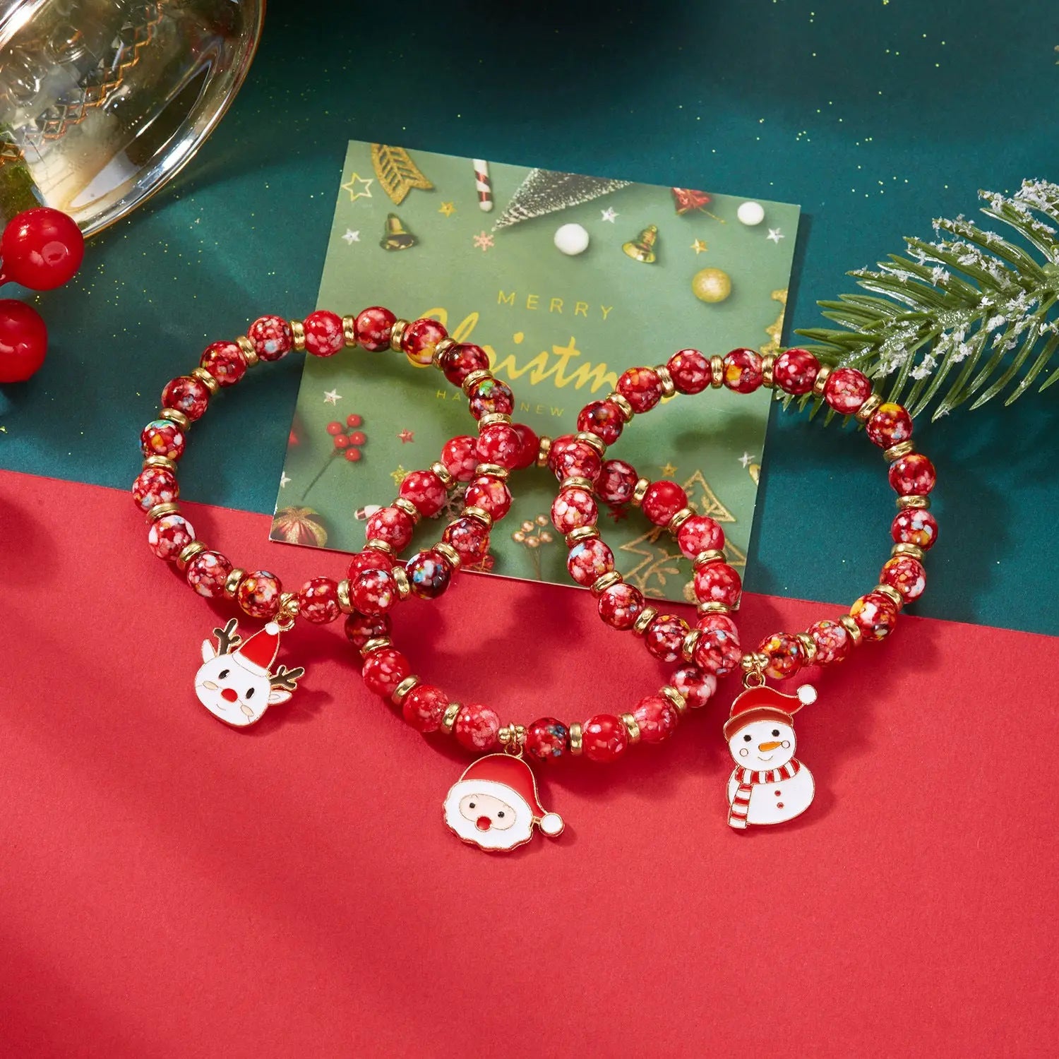 Creative Colorful Santa Claus Snowman Reindeer Beaded Stackable Bracelet Fashion Gift eprolo