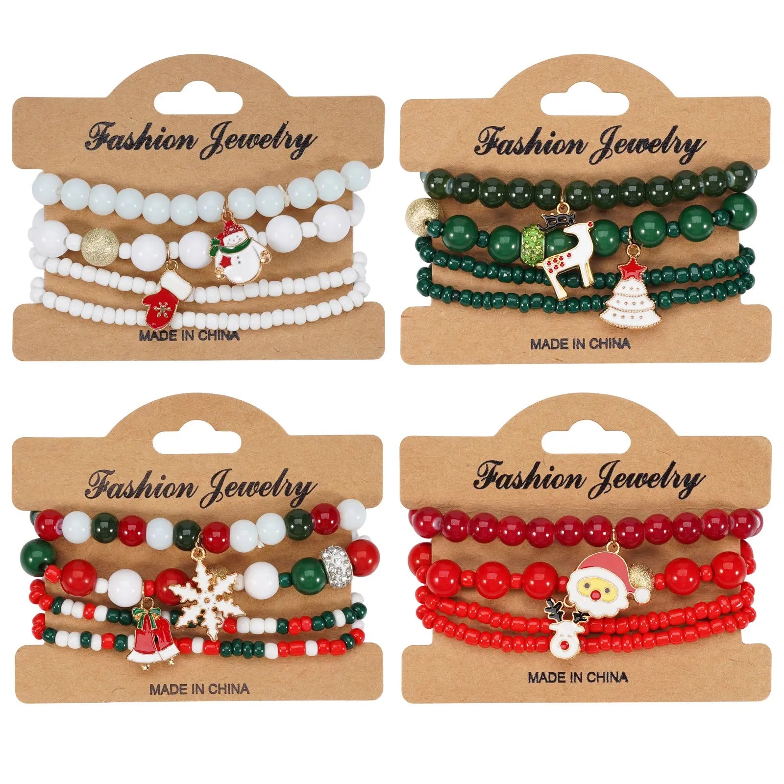 Christmas Bracelet Elastic Rope Bracelet Snowman Snowflake Christmas Tree Santa Deer Hat Pendant Bracelet Gift eprolo