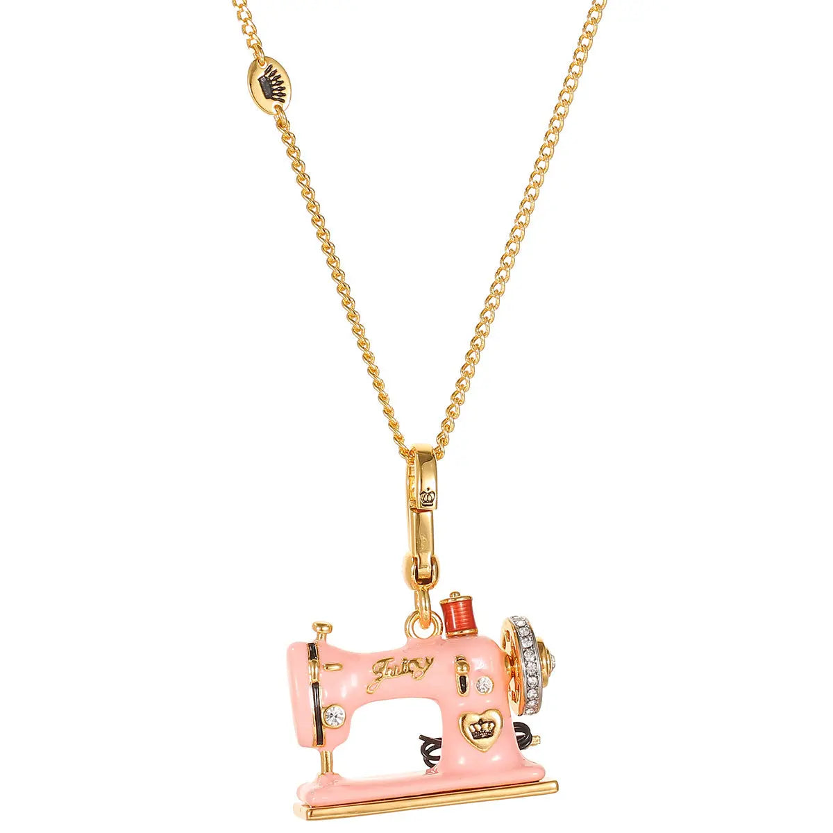 Enamel Three Dimensional Butterfly Knot Pink Sewing Machine Pendant Necklace eprolo