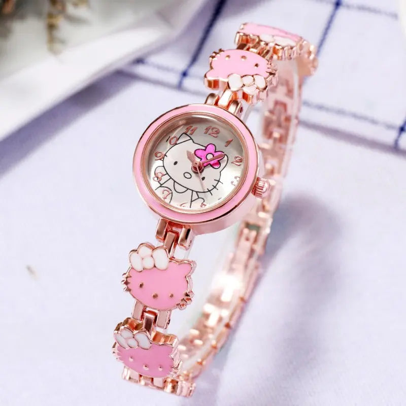 The New KT Cat Watch Women Fashion Cute Children Bracelet Steel Strap Watch Ladies Students Electronic Quartz Watch eprolo